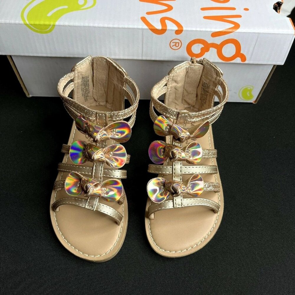 Jumping Beans Toddler Girls Gladiator Style‎ Sandals Size 7 Gold Brown Open Toe